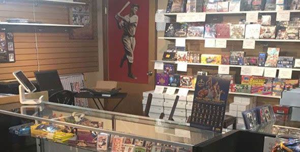 Checkout counter and card wall